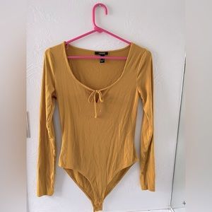 Forever 21 mustard yellow tie-front bodysuit